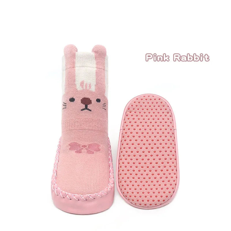 Meias Fofas para Bebê Menina – Modelo Pré-Andador com Estampas de Animais e Solado Antiderrapante