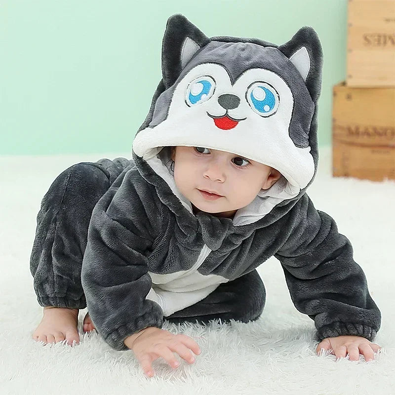 Macacão de Bebê (Inverno ) em Flanela para Menina e Menino. Macacão Infantil com Animais: Panda, Tigre, Leão, Unicórnio, Roupas de Bebê.