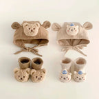 2 Peças/Conjunto Chapéu e Meias de Bebê Cartoon Bonitos Chapéu de Ponto de Animais Para Menino e Menina Inverno Chapéus de Tricô de Lã e Meias Curtas Aquecedoras Para Recém-Nascido.