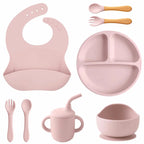 Kit Alimentação Infantil em Silicone – Prato com Ventosa, Copo com Canudo e Talheres Dobráveis para Bebês