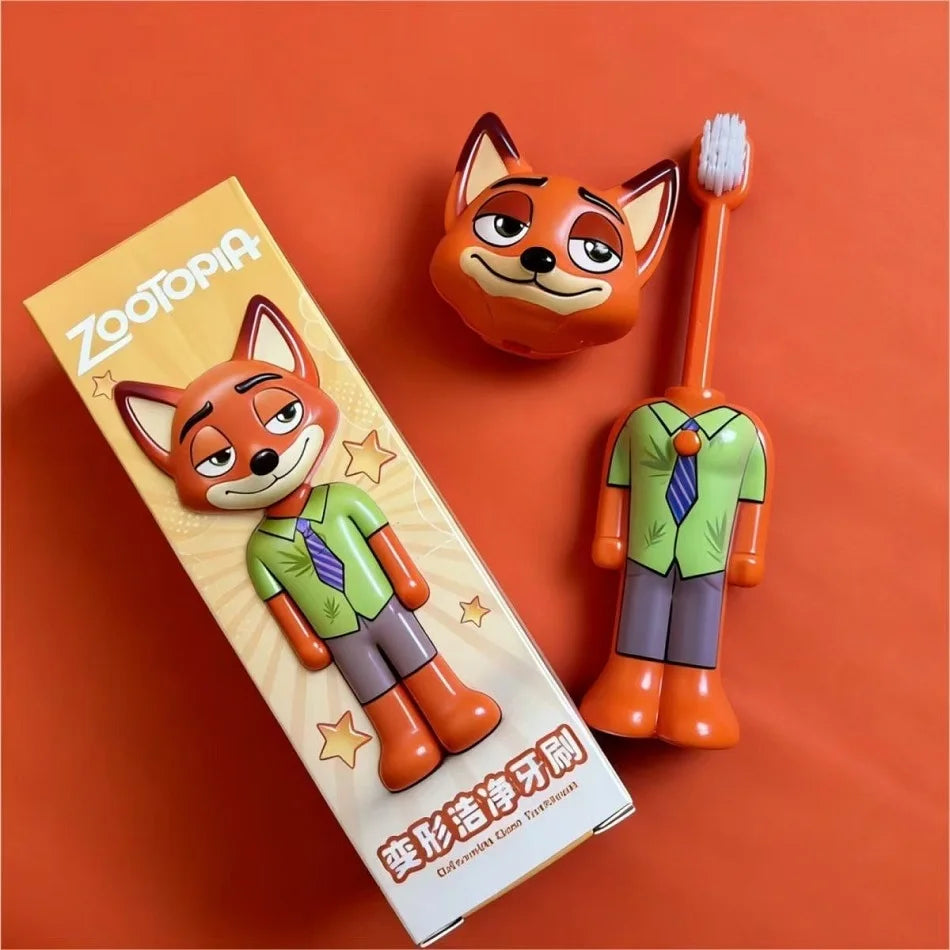 Escova de Dentes Infantil Disney Zootopia Nick & Judy Ajustável com Cerdas Macias Transformável