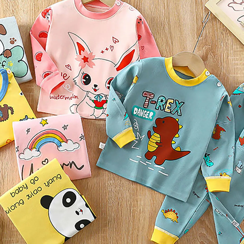 Conjunto de Pijamas de Algodão para Meninos e Meninas Outono e Inverno Cartoon Roupas de Dormir.