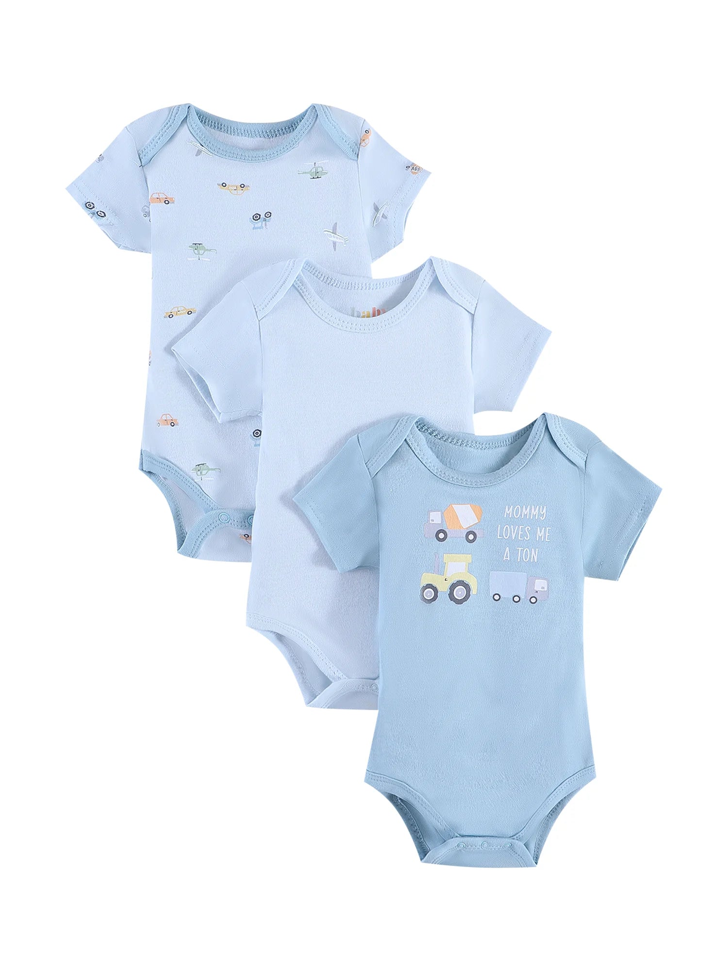Conjunto Bodysuit de Verão para Bebê. Com Estampa de Dinossauro e Listras para Meninos de 0 a 9 Meses. 3 peças.