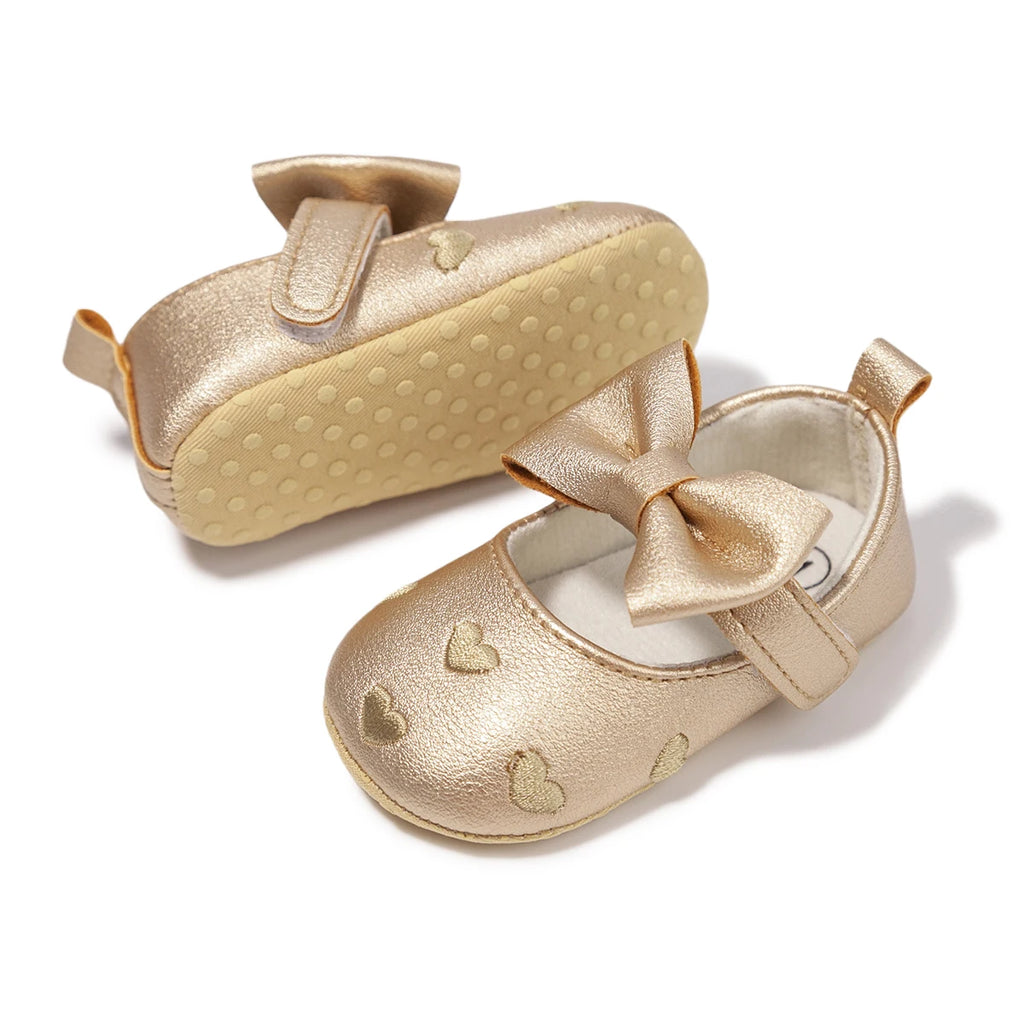Meckior Sapatos de Bebê Clássicos com Laço Fofo em Forma de Coração. Solado Antiderrapante. Sapatos para Bebês e Meninas de 0-18 meses