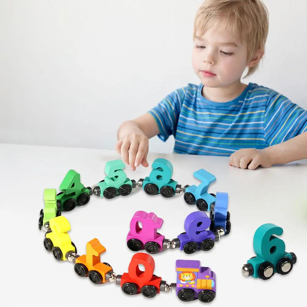 Trem de Números de Madeira Magnético Blocos de Montagem Carro Ferramenta de Aprendizado e Ensino para Crianças Pequenas.