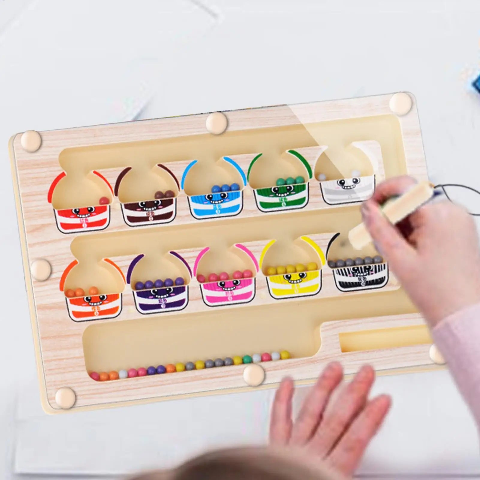 Brinquedo Montessori de Labirinto Magnético para Classificação de Cores e Números. Quebra-Cabeça de Madeira para Atividades, Brinquedos de Motricidade Fina para Crianças, Meninos e Meninas.