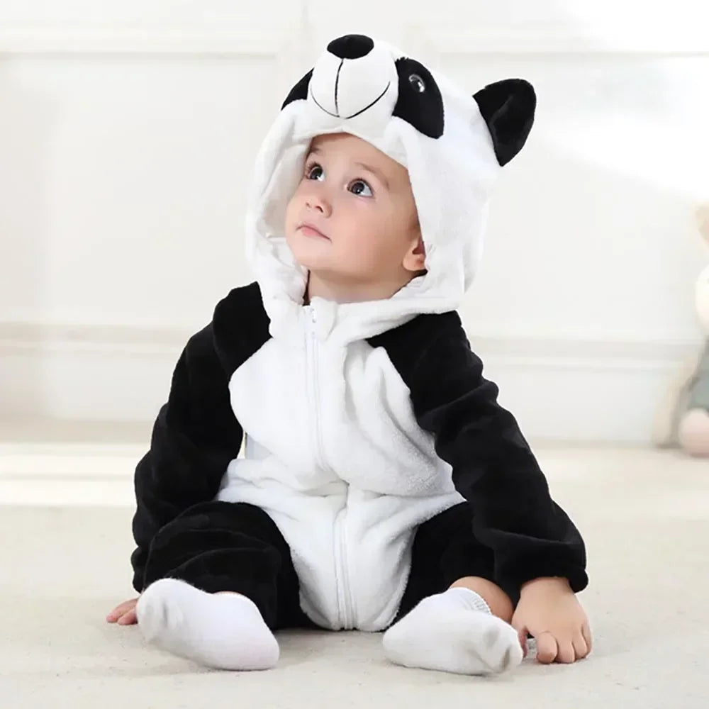 Macacão de Bebê (Inverno ) em Flanela para Menina e Menino. Macacão Infantil com Animais: Panda, Tigre, Leão, Unicórnio, Roupas de Bebê.