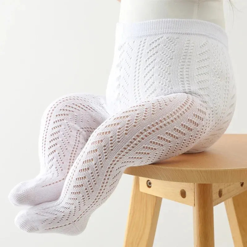 Meias-calças de verão para meninas, com tule vazado, estilo Espanha, para crianças, roupas de rede, meia-calça fina para bebês.