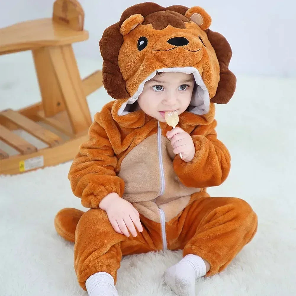 Macacão de Bebê (Inverno ) em Flanela para Menina e Menino. Macacão Infantil com Animais: Panda, Tigre, Leão, Unicórnio, Roupas de Bebê.