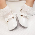Sapatos Meckior para Bebês Meninas Laço Princesa Sapatos de Festa PU Antiderrapante Sola Macia Primeiros Passos Recém-nascido Sapatos de Berço