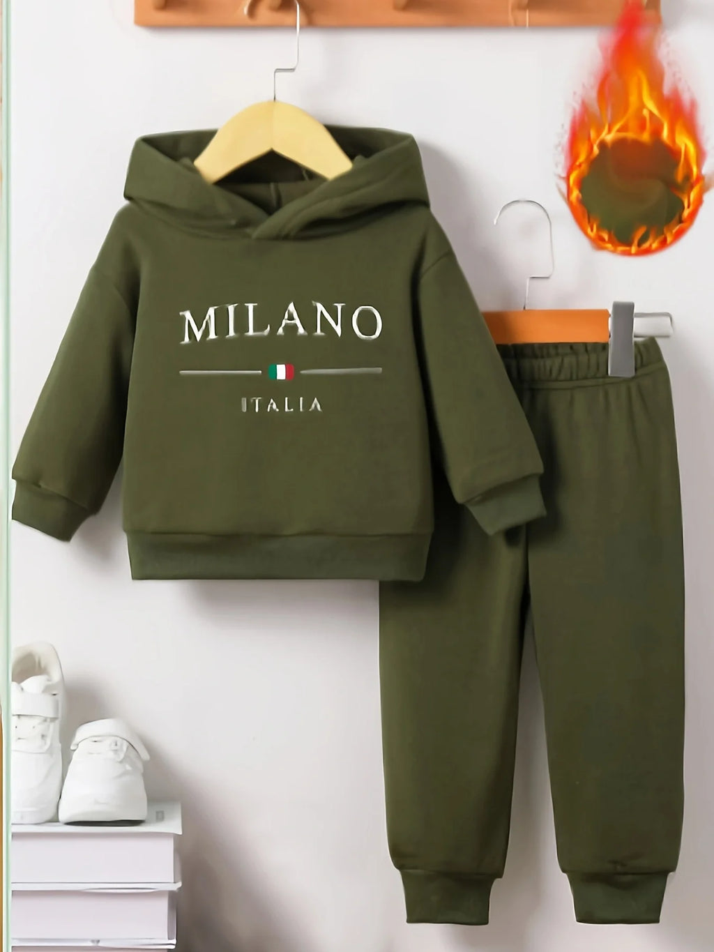 Moletom com capuz de manga longa com estampa de letra para menino + conjunto esportivo longo. Primavera e Outono.