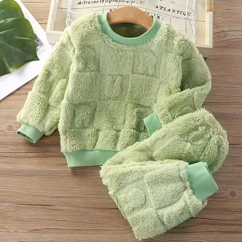 Pijama Infantil de Flanela – Conjunto Manga Longa Quentinho para Meninos e Meninas, Ideal para Outono e Inverno