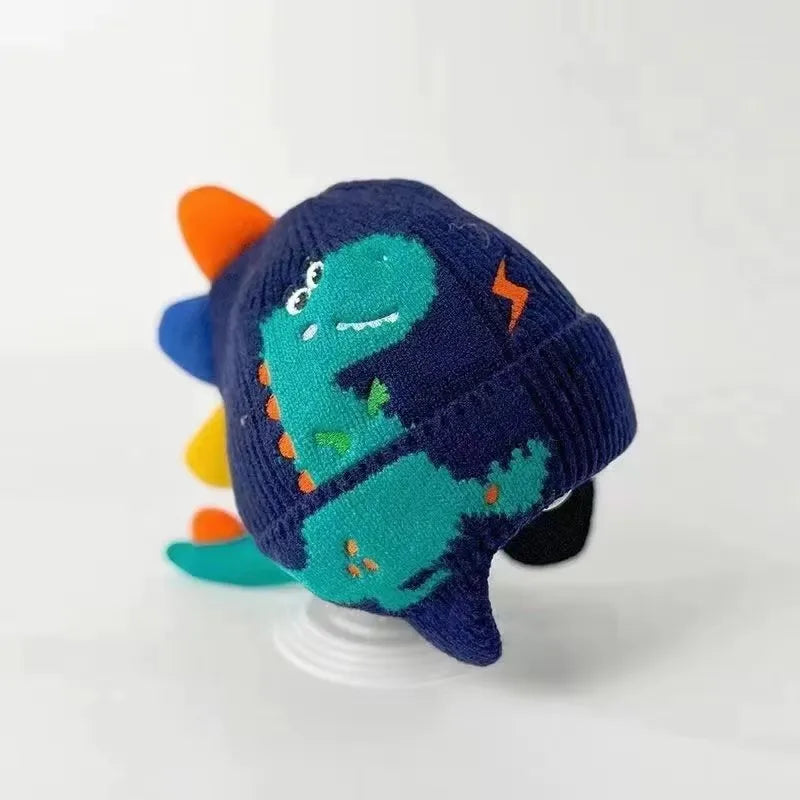 Touca de Tricô Infantil Dinossauro 3D com Protetores de Orelha