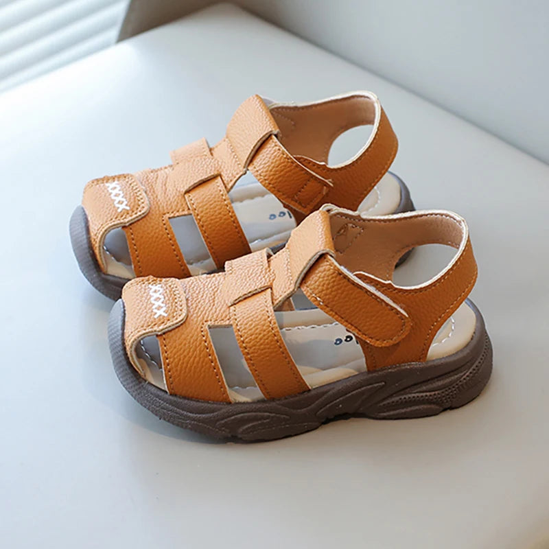 Sandálias de Esporte de Verão para Crianças, Sandálias Vintage de Menino em Couro PU, Solado Macio, Anti-derrapante, Calçados Fashion de Verão para Crianças