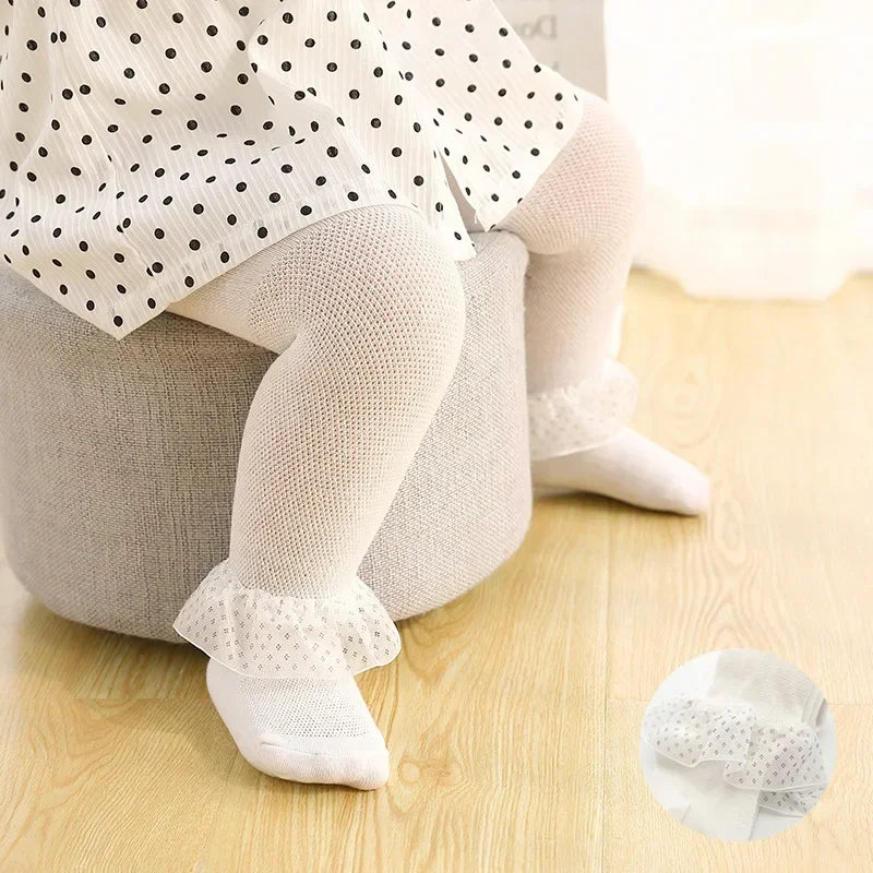 Meia-Calça Delicada para Bebê Menina – Com Renda, Flor e Laço, Ideal para Todas as Ocasiões