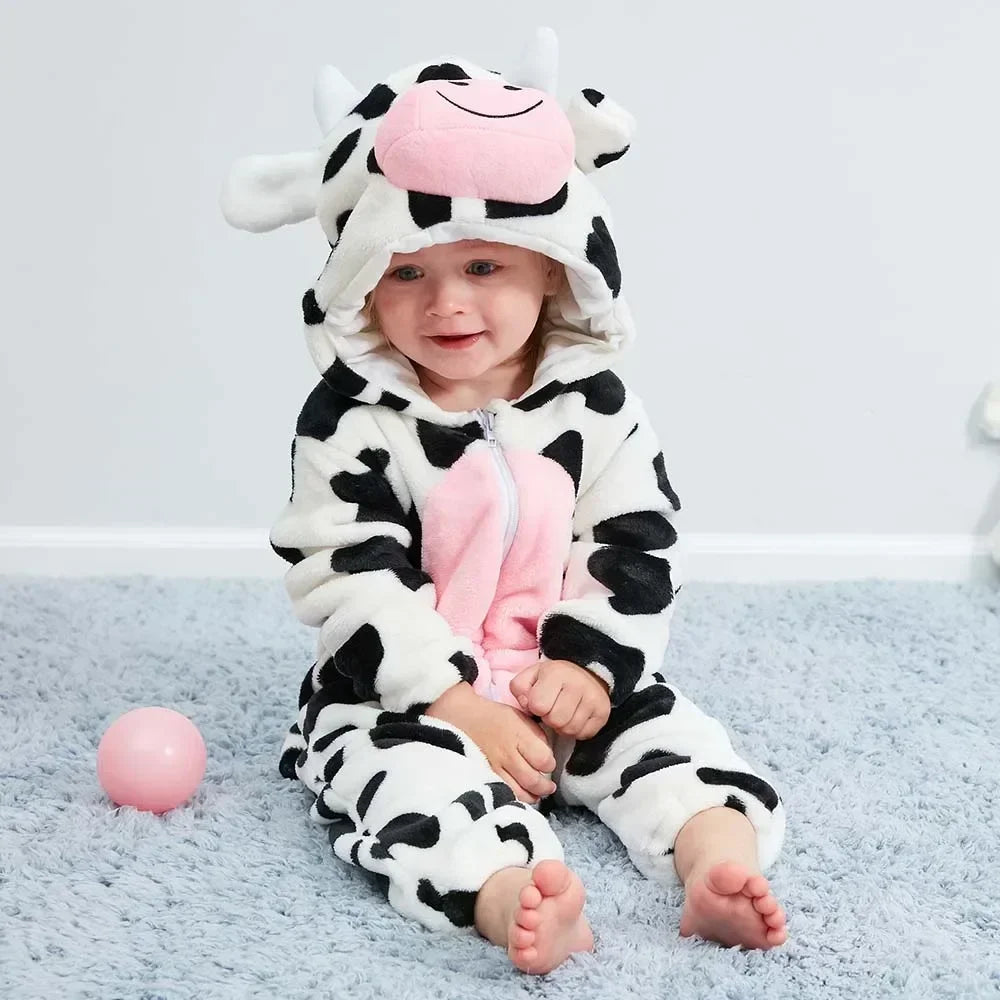 Macacão de Bebê (Inverno ) em Flanela para Menina e Menino. Macacão Infantil com Animais: Panda, Tigre, Leão, Unicórnio, Roupas de Bebê.