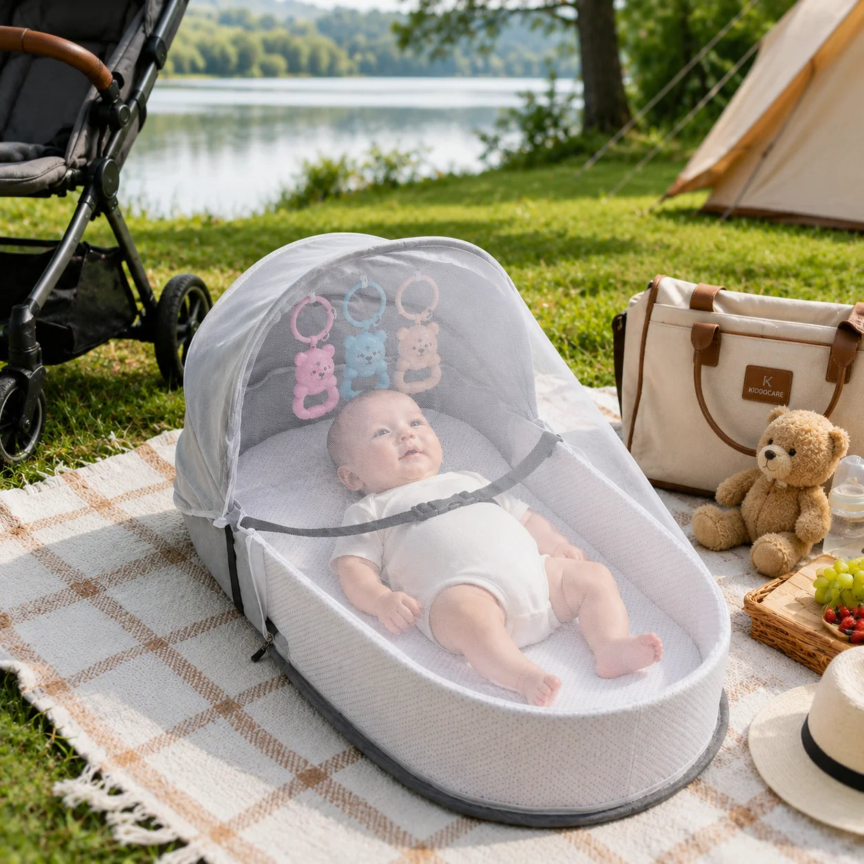 Berço Dobrável para Bebê | Cama Portátil com Mosquiteiro, Colchão e Bolsa para Transporte