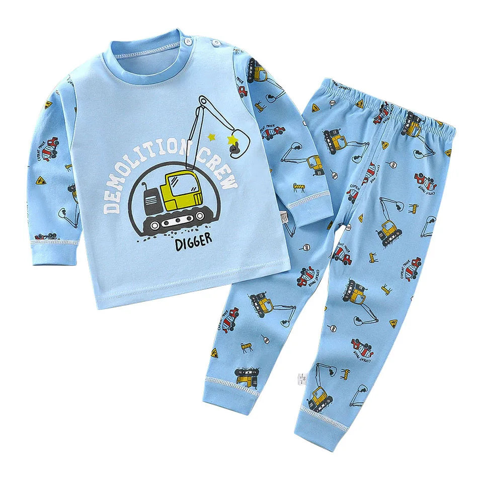 Conjunto de Pijamas de Algodão para Meninos e Meninas Outono e Inverno Cartoon Roupas de Dormir.