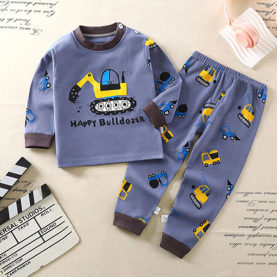 Conjunto de Pijamas de Algodão para Meninos e Meninas Outono e Inverno Cartoon Roupas de Dormir.