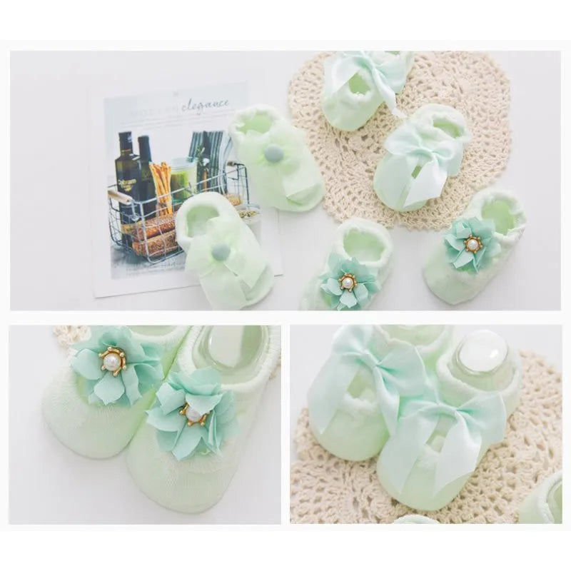 3 pares/conjunto Meias de Algodão para Bebê Meias Antideslizantes para Crianças e Bebês Meias de Chão com Desenhos Animados para Recém-nascidos Meias com Laço e Renda para Meninas.