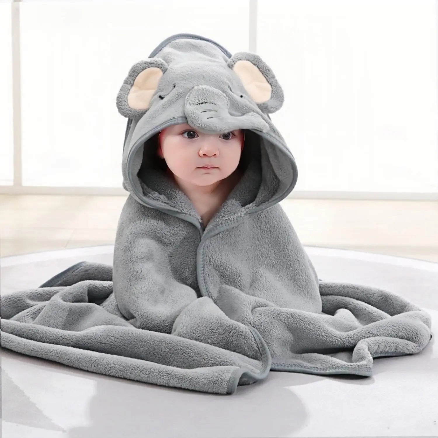 Toalha com Capuz para Bebê 31x31 pol. - Conjunto de Banho em Algodão Orgânico, Secagem Rápida e Absorvente com Design de Animais (Presente de Chá de Bebê, Conjunto com 1 Peça)