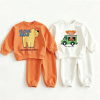 Conjunto Infantil de Moletom 2 Peças com Estampa de Desenho Animado – Blusa com Capuz (Hoodie) e Calça, Casual e Confortável para Crianças