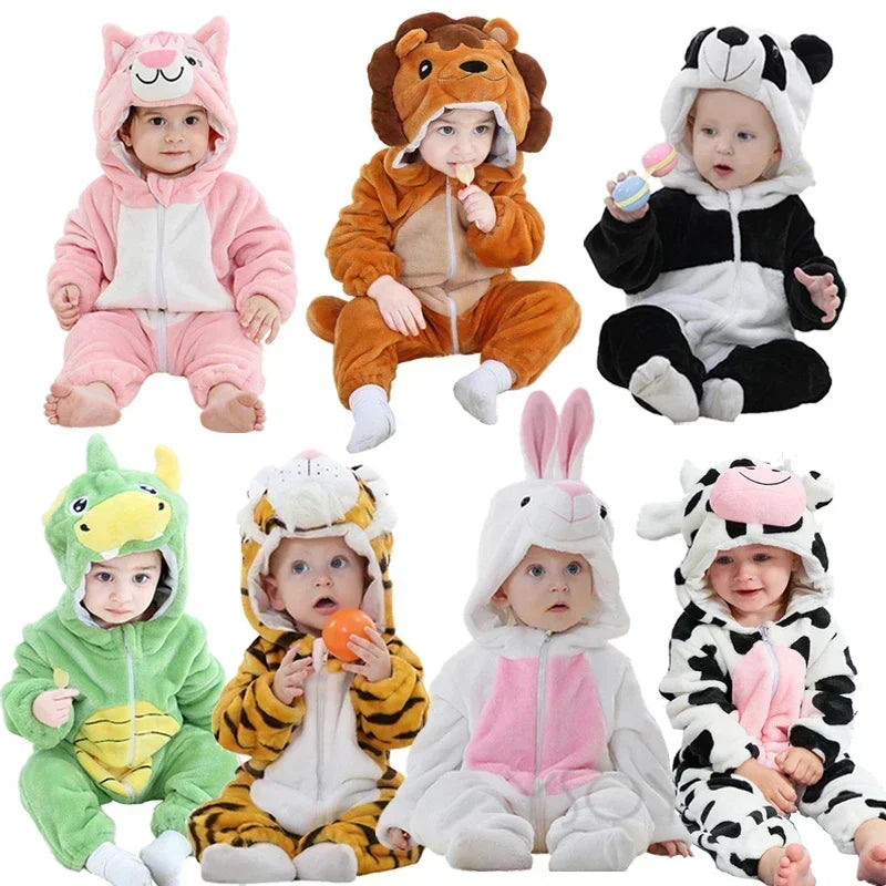 Macacão de Bebê (Inverno ) em Flanela para Menina e Menino. Macacão Infantil com Animais: Panda, Tigre, Leão, Unicórnio, Roupas de Bebê.