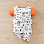 Macacão de bebê para meninos e meninas de 0-18 meses, manga curta, estampa fofa de leão. Com design simulando duas peças, roupas de bebê.