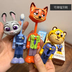 Escova de Dentes Infantil Disney Zootopia Nick & Judy Ajustável com Cerdas Macias Transformável