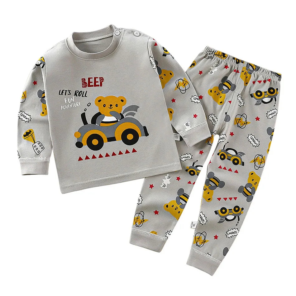 Pijama Infantil Cartoon de Algodão – Conjunto Quentinho e Confortável para Meninos e Meninas