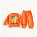 Conjunto Infantil de Moletom 2 Peças com Estampa de Desenho Animado – Blusa com Capuz (Hoodie) e Calça, Casual e Confortável para Crianças