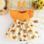 Vestido para Bebê Menina de 0-3 Anos. Roupinha Fofa de Abelhinha para Crianças + Faixa de Cabelo com Laço.