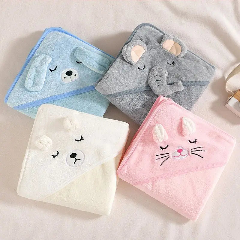 Toalha com Capuz para Bebê 31x31 pol. - Conjunto de Banho em Algodão Orgânico, Secagem Rápida e Absorvente com Design de Animais (Presente de Chá de Bebê, Conjunto com 1 Peça)