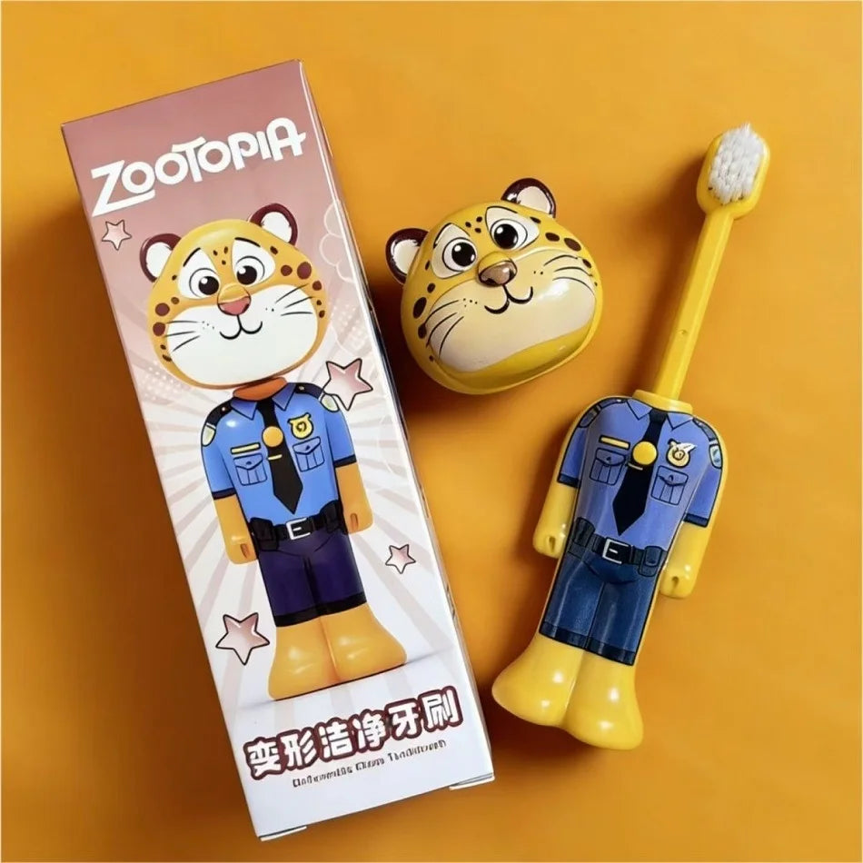 Escova de Dentes Infantil Disney Zootopia Nick & Judy Ajustável com Cerdas Macias Transformável