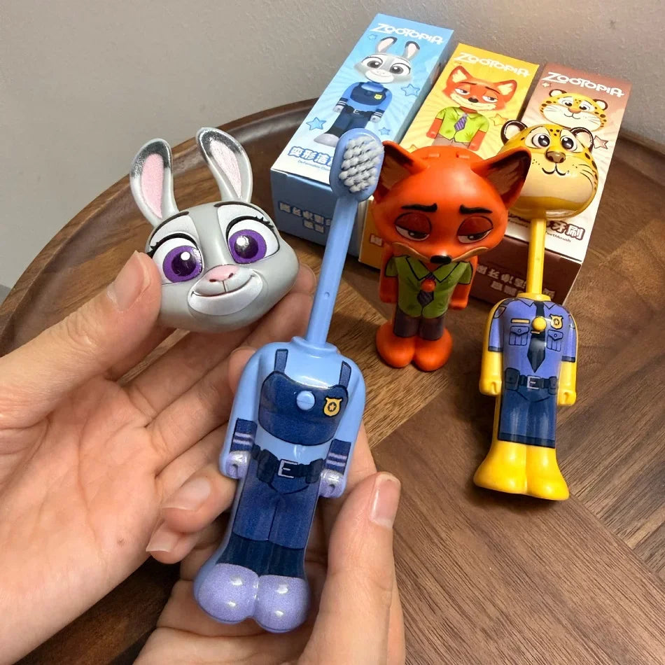 Escova de Dentes Infantil Disney Zootopia Nick & Judy Ajustável com Cerdas Macias Transformável