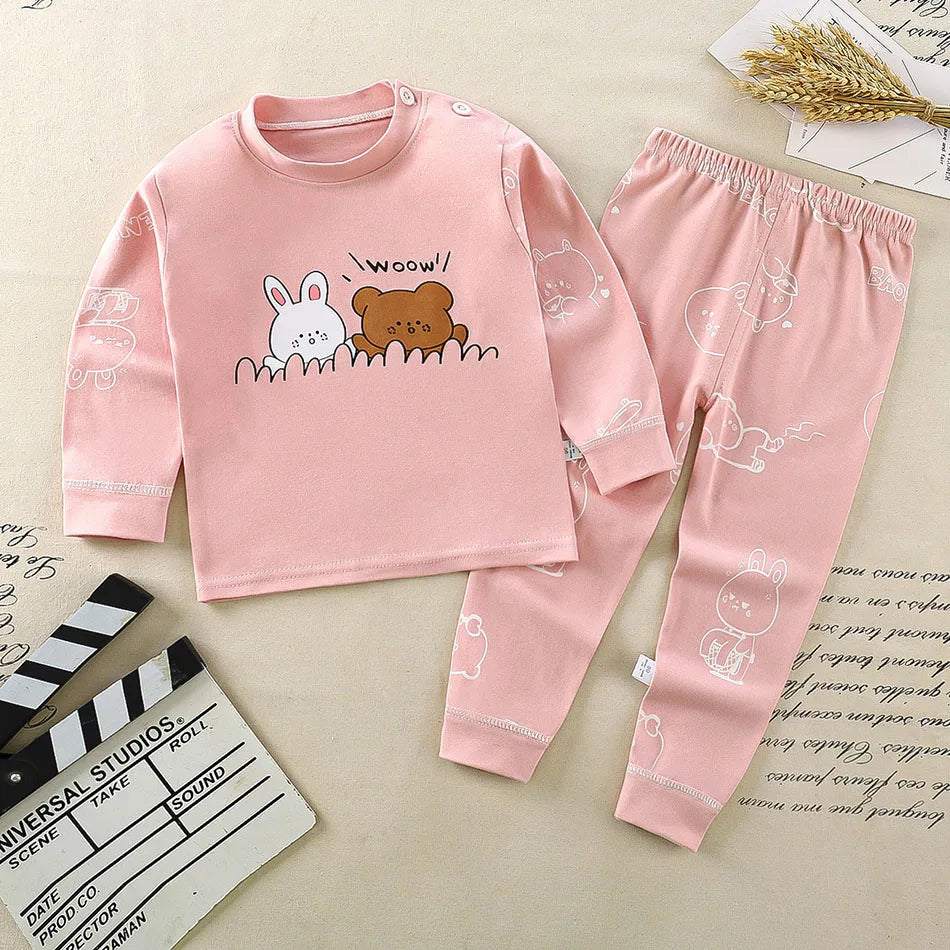 Conjunto de Pijamas de Algodão para Meninos e Meninas Outono e Inverno Cartoon Roupas de Dormir.