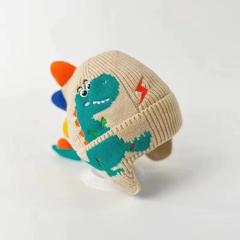 Touca de Tricô Infantil Dinossauro 3D com Protetores de Orelha