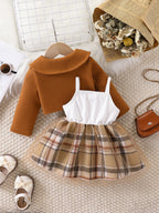 Conjunto de Vestido de Tule Xadrez para Bebê Menina com Jaqueta Cropped.