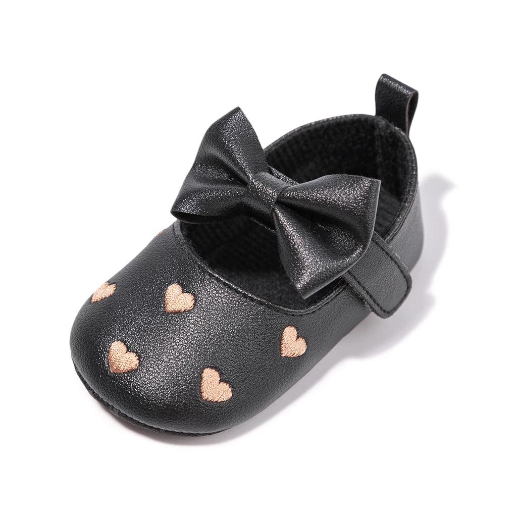 Meckior Sapatos de Bebê Clássicos com Laço Fofo em Forma de Coração. Solado Antiderrapante. Sapatos para Bebês e Meninas de 0-18 meses