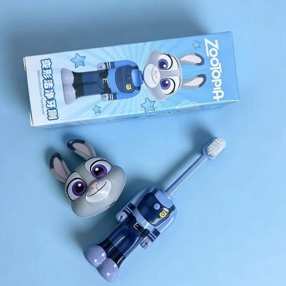 Escova de Dentes Infantil Disney Zootopia Nick & Judy Ajustável com Cerdas Macias Transformável