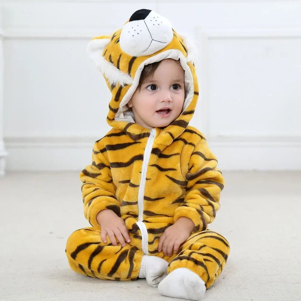 Macacão de Bebê (Inverno ) em Flanela para Menina e Menino. Macacão Infantil com Animais: Panda, Tigre, Leão, Unicórnio, Roupas de Bebê.