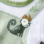 Macacão Adorável com Estampa de Animais do Zoológico para Bebê Menino Recém-Nascido. Conjunto Falso de Duas Peças com Mangas Curtas para Uso Casual.