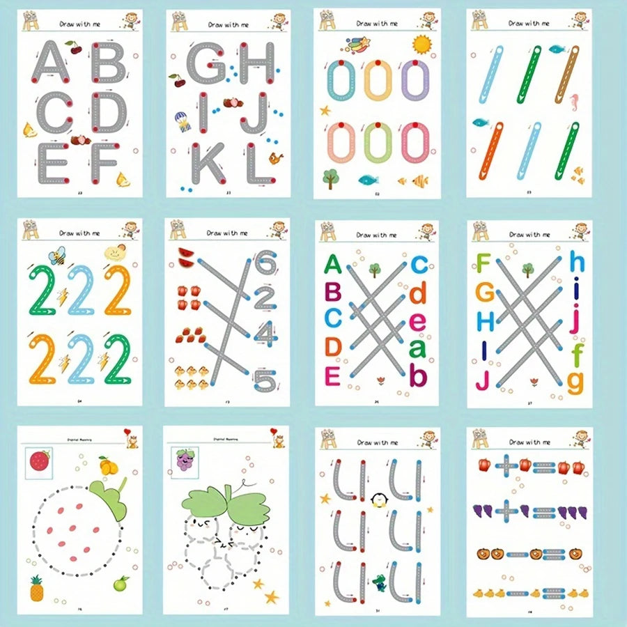 Livro de Exercícios de Traço Mágico Reutilizável de 34 Páginas. Treinamento Educacional de Desenho e Controle de Caneta, Inclui Caneta e Borracha.