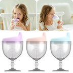 Copo Infantil Divertido em Forma de Taça de Vinho com Tampa 150ml. Garrafinha de Aprendizado para Bebês. Copo de Amamentação para Crianças.