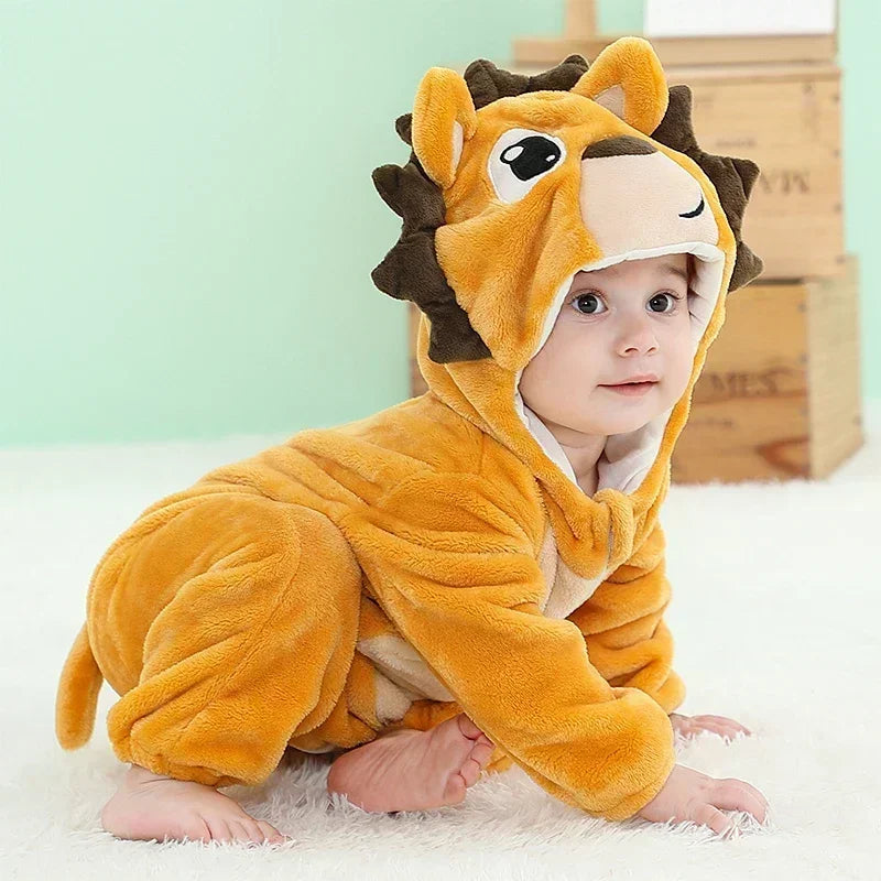 Macacão de Bebê (Inverno ) em Flanela para Menina e Menino. Macacão Infantil com Animais: Panda, Tigre, Leão, Unicórnio, Roupas de Bebê.