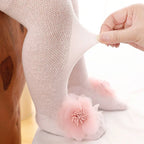 Meia-calça de bebê para meninas, com renda, laço e flor, meias finas para verão, primavera e outono, meias de malha para recém-nascidos e crianças pequenas.