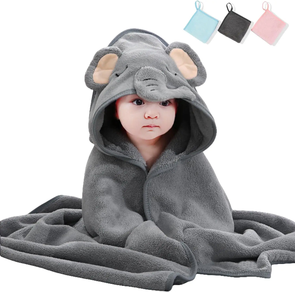 Toalha com Capuz para Bebê 31x31 pol. - Conjunto de Banho em Algodão Orgânico, Secagem Rápida e Absorvente com Design de Animais (Presente de Chá de Bebê, Conjunto com 1 Peça)