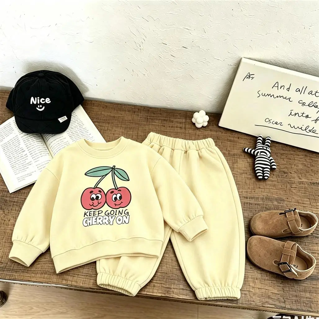 Conjunto Infantil de Moletom 2 Peças – Blusa e Calça com Estampa Fofa para Primavera e Outono