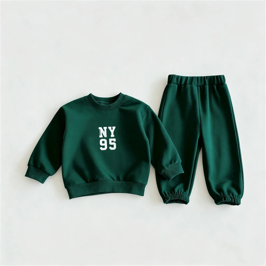 Conjunto Infantil de Moletom 2 Peças com Estampa de Desenho Animado – Blusa com Capuz (Hoodie) e Calça, Casual e Confortável para Crianças