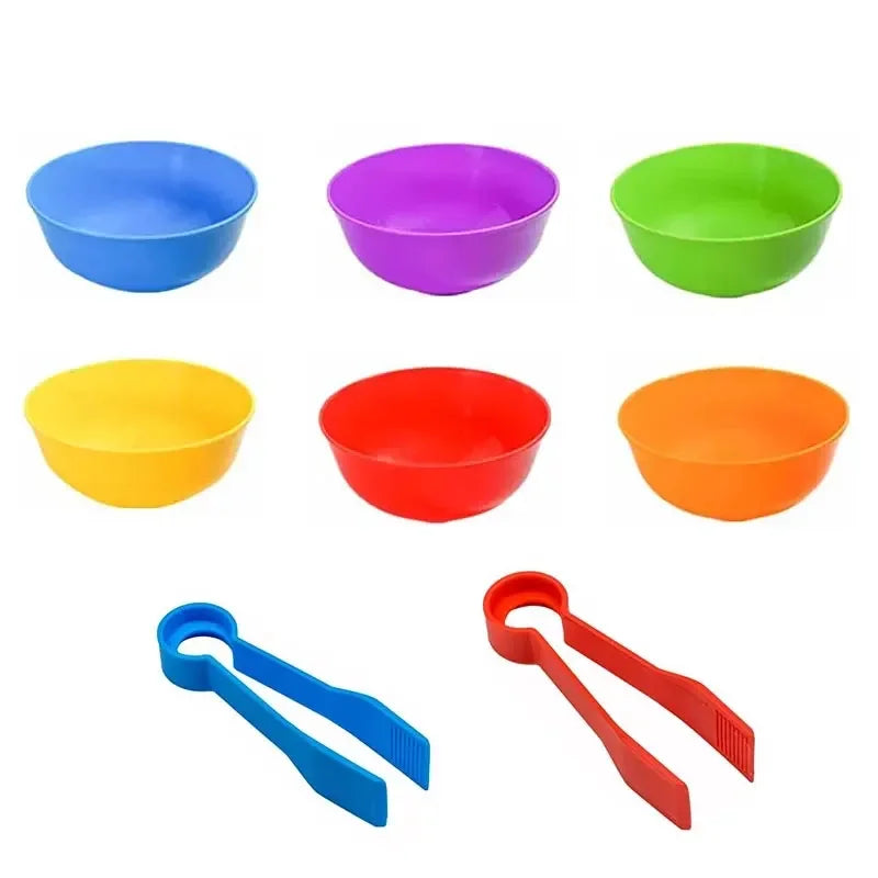Kit Sensorial Infantil com Pompons Arco-Íris – Brinquedo Educativo para Contar, Separar Cores e Desenvolver a Coordenação Motora